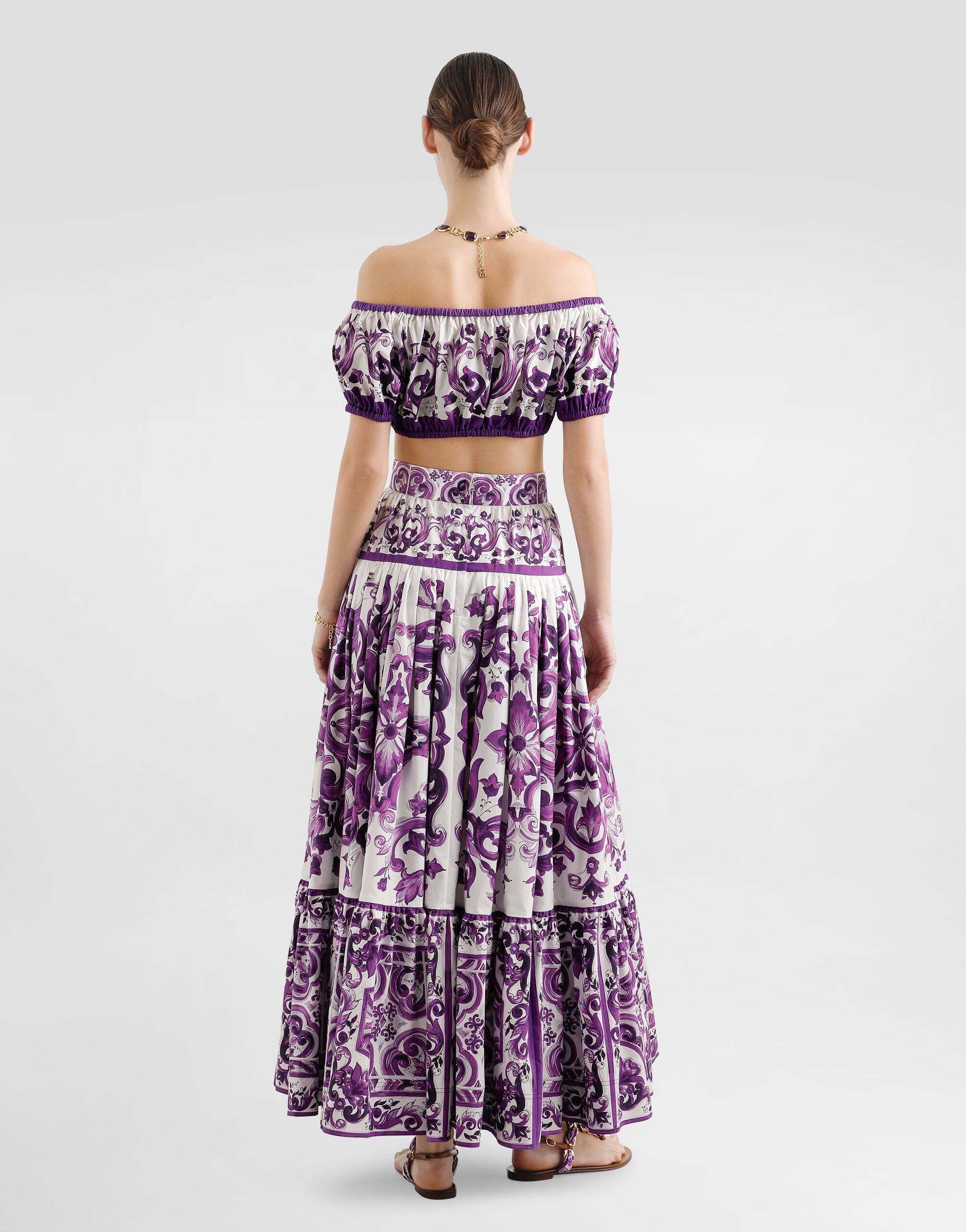 Tシャツ・カットソー DOLCE&GABBANA PURPLE MAIOLICA PRINT TOP IN POPLIN Majolica-print poplin top in Multicolor for Women