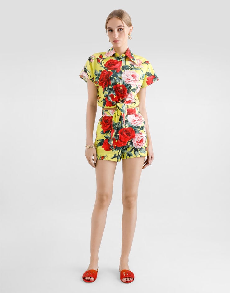 Dolce & Gabbana Camisa con lazo de algodón y estampado Bouquet Imprima F5P59THS5TF
