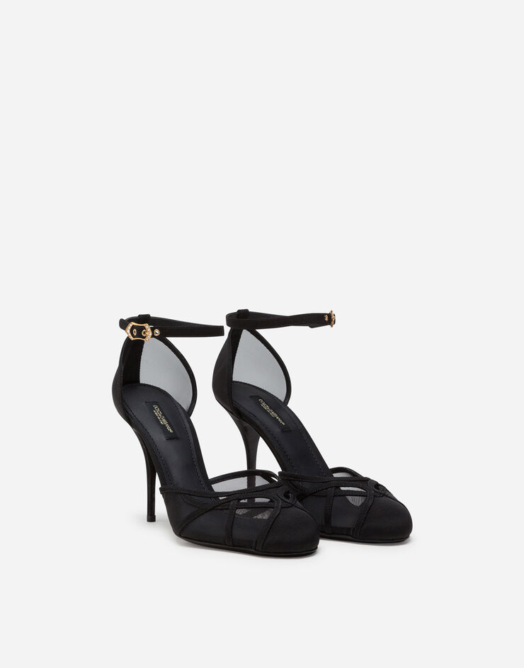 Dolce & Gabbana Ankle strap sandals in mesh and grosgrain BLACK CD1537AX975