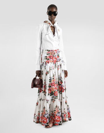 Dolce & Gabbana Camisa en popelina con foulard de seda White F5U10TGDDOI