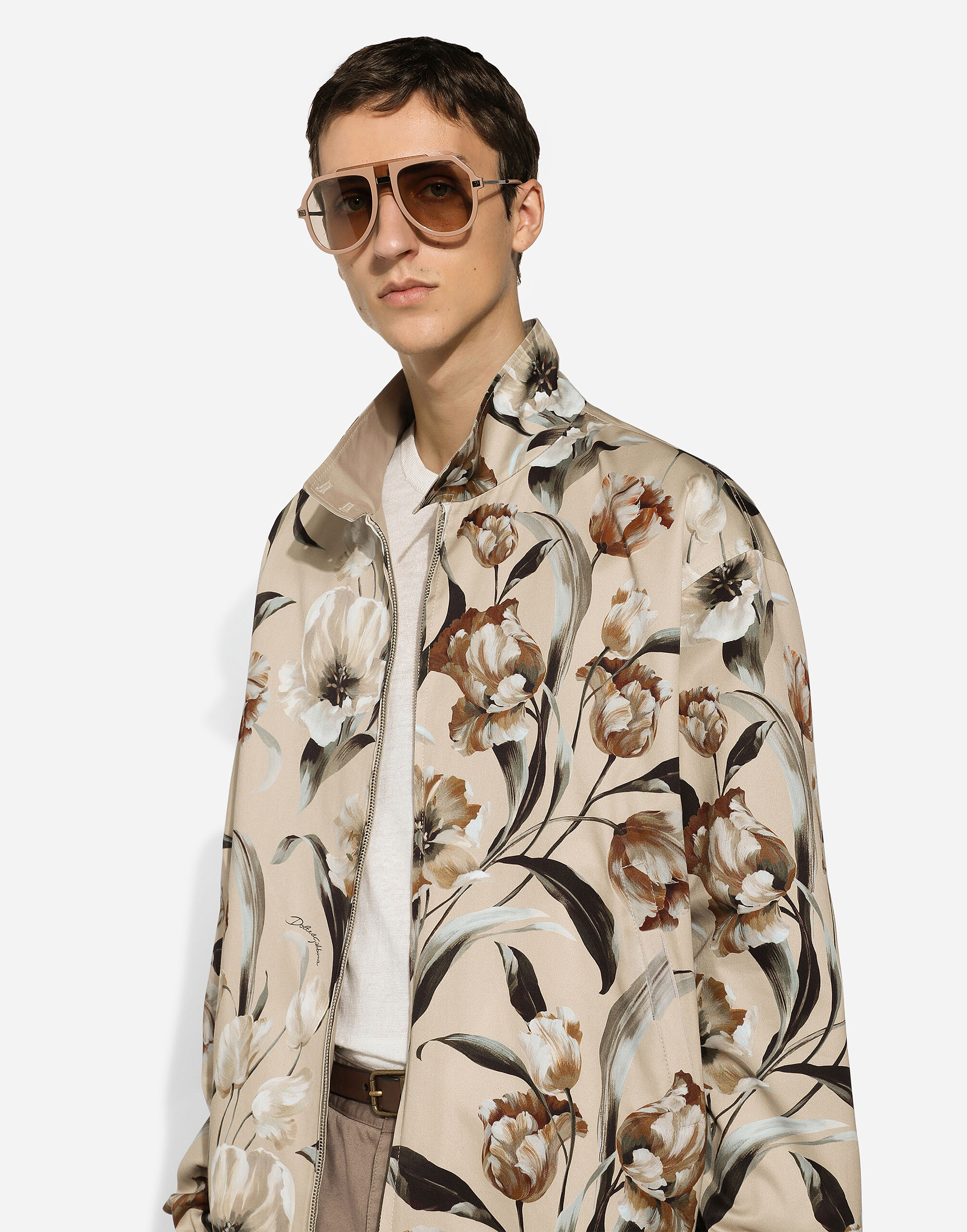 Reversible high neck jacket with floral print in Print for Men Dolce Gabbana US