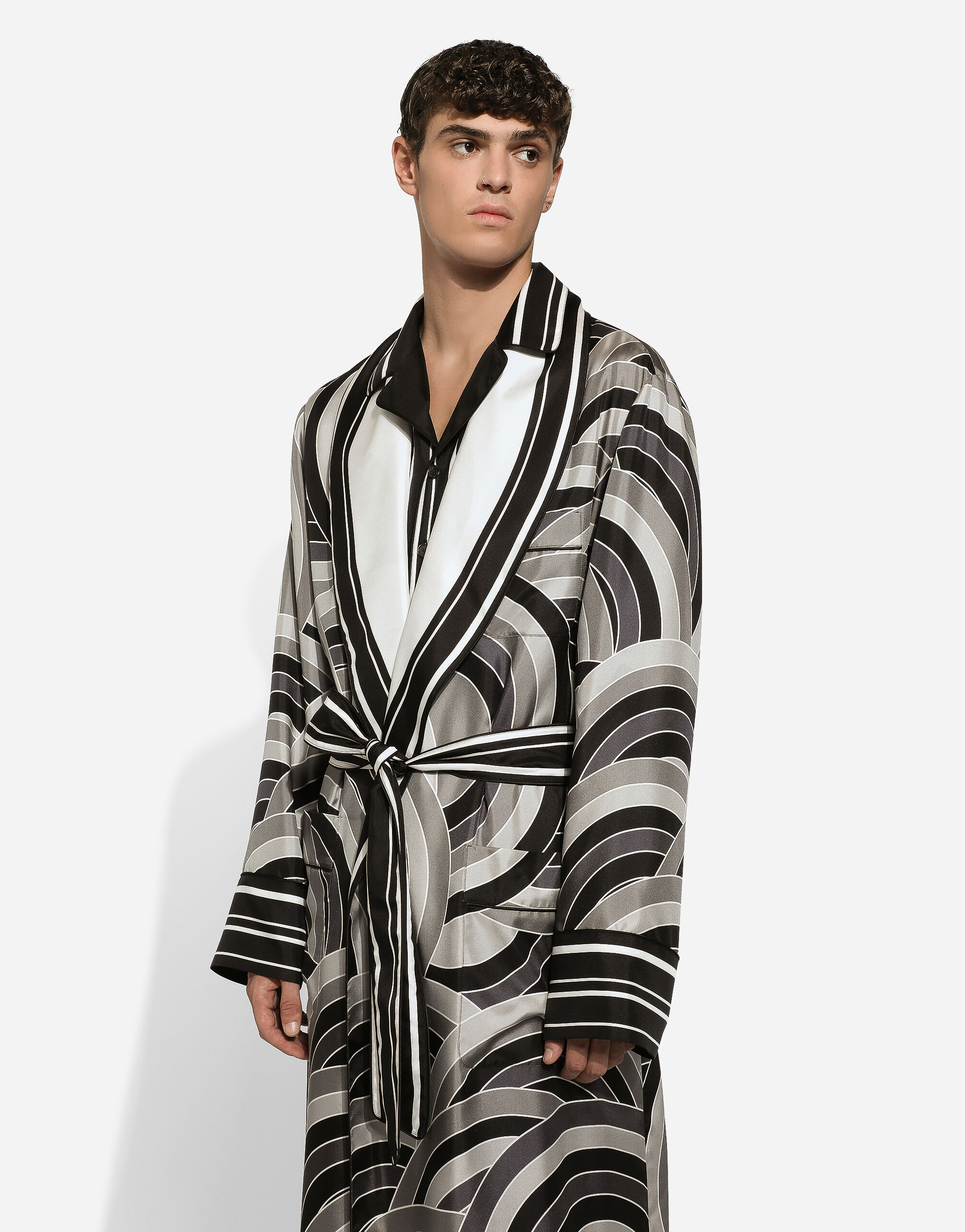Printed silk twill robe in Print for Men Dolce Gabbana