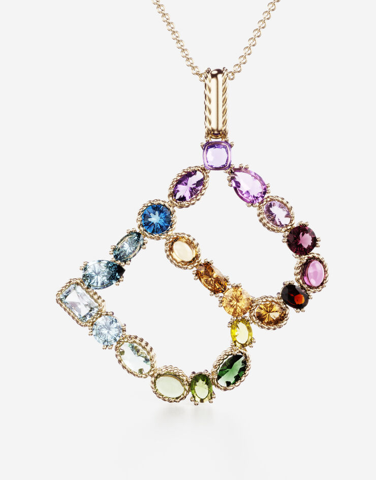 Dolce & Gabbana Pendente B Rainbow Alphabet con gemme multicolor Oro WAMR2GWMIXB