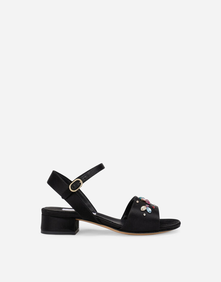 Dolce & Gabbana Satin sandals with multi-colored crystals Black D10935AO975