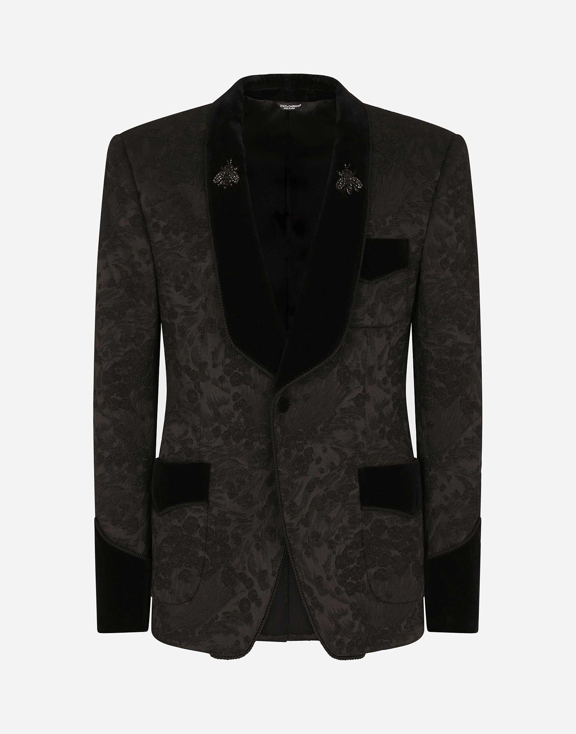 Dolce & Gabbana Stretch jacquard casinò-fit tuxedo jacket with patch Multicolor G2SO5TFCMC8