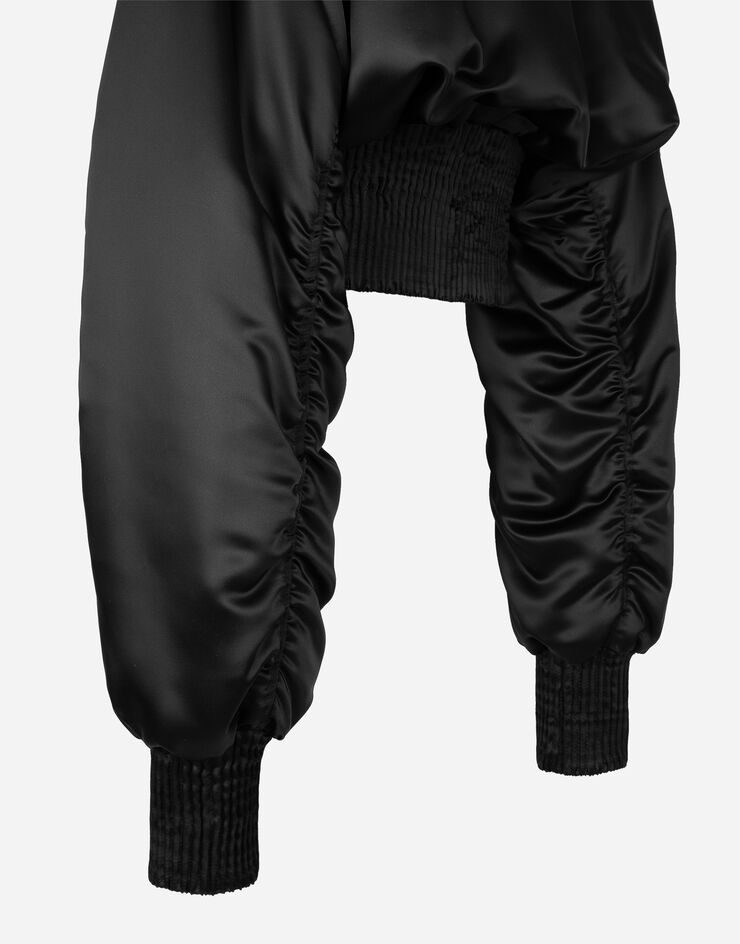 Dolce & Gabbana Short duchesse bomber jacket with draped sleeves Black F9M39THUMBZ