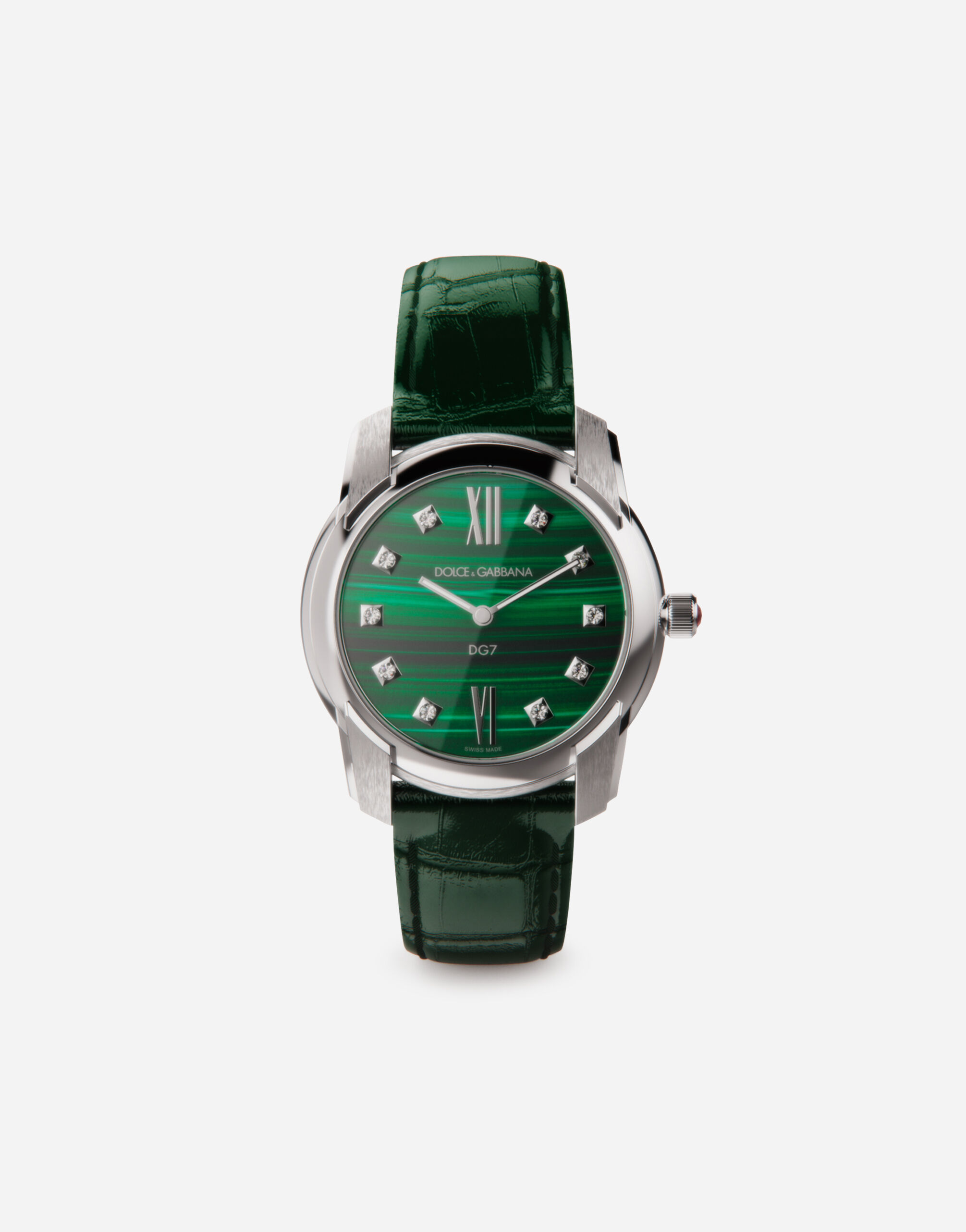 DG7 watch in steel with malachite and diamonds in Green for Women Dolce Gabbana