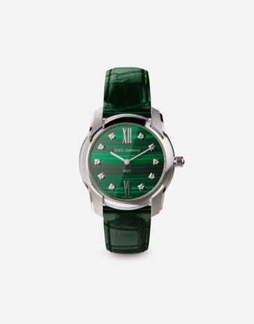 Dolce & Gabbana DG7 watch in steel with malachite and diamonds White WWQA2GWSPBL