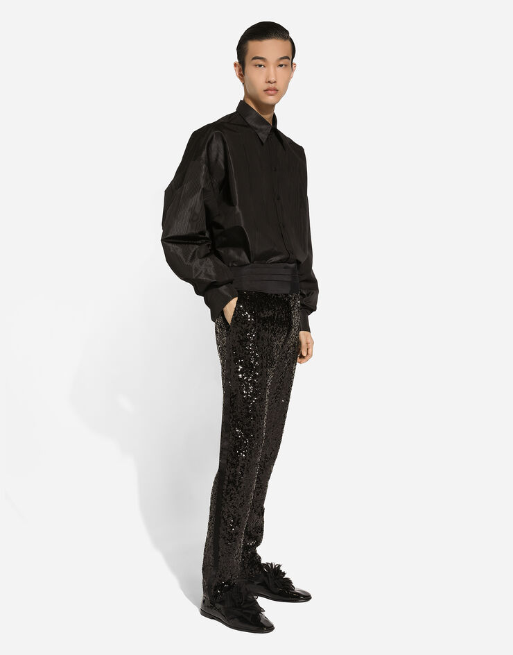 Dolce & Gabbana Classic tuxedo pants with sequins Black GP0F3TFLSGD