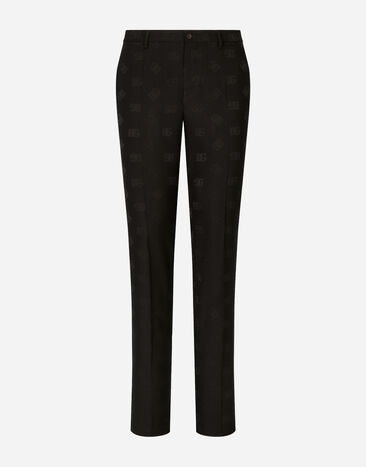 Dolce & Gabbana Stretch wool jacquard pants with DG logo Plateado G2QU6TFLSEP