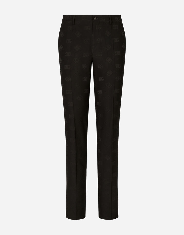 Dolce&Gabbana Pantalón en jacquard de lana elástica con logotipo DG Negro GY7BMTGG950