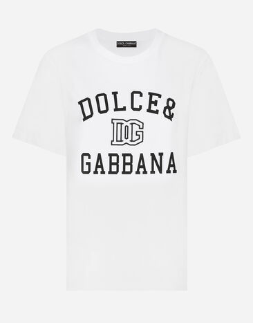Dolce & Gabbana Jersey T-shirt with Dolce&Gabbana logo embroidery and lettering Transparent rose VG4493VP884
