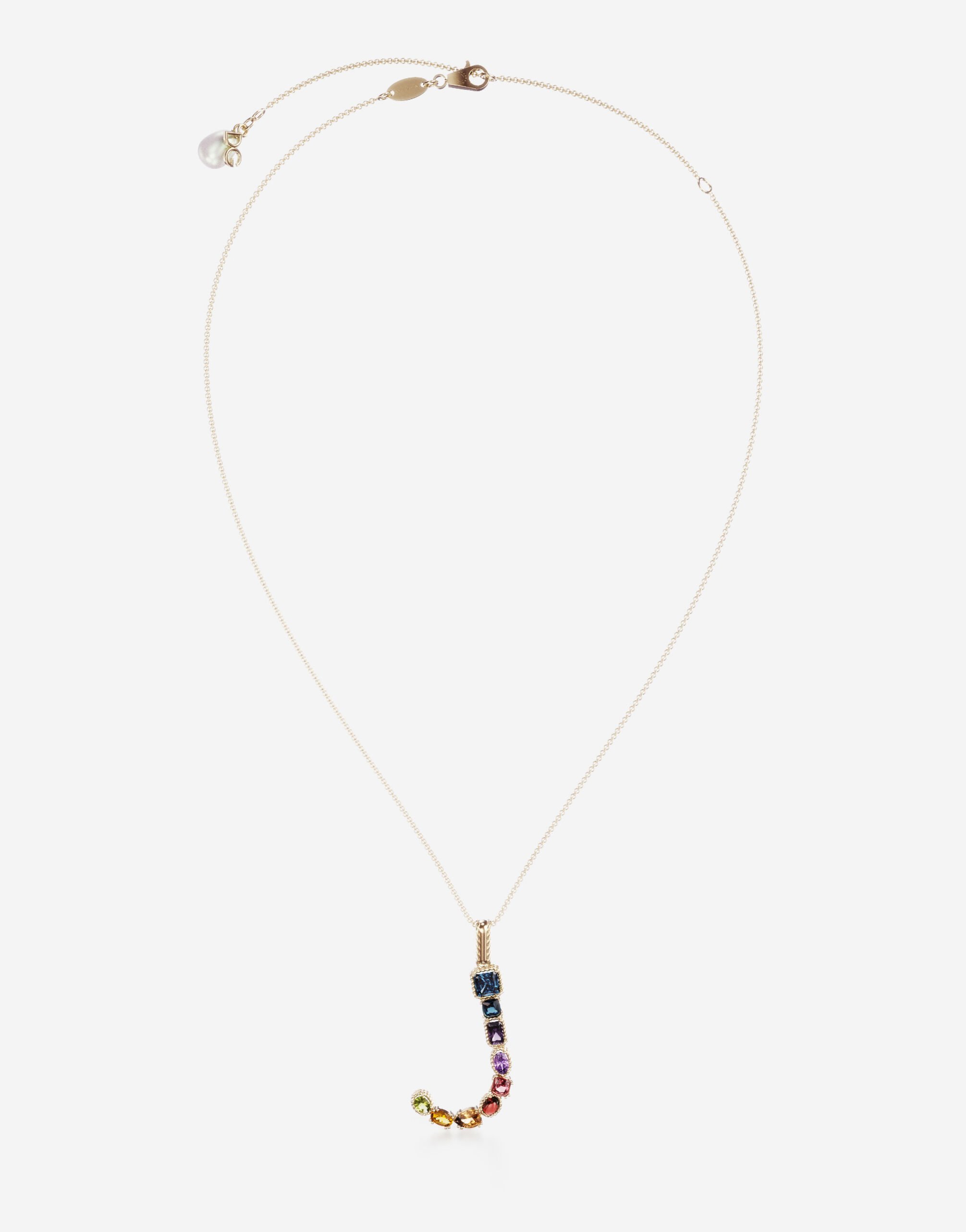 Dolce & Gabbana Pendente J Rainbow Alphabet con gemme multicolor Oro WAMR2GWMIXA