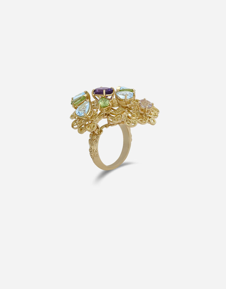 Dolce & Gabbana Pizzo ring in yellow gold filgree with amethyst, aquamarines, peridots and morganite Gold WRKH1GWMIX1