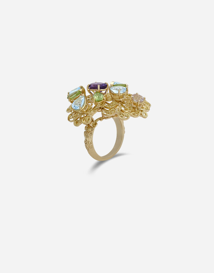 Dolce & Gabbana PIZZO 紫水晶、海蓝宝石、橄榄石与摩根石黄金花丝戒指 金色 WRKH1GWMIX1
