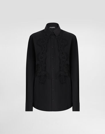 Dolce & Gabbana Cotton poplin shirt with lace inlay Pink F6GAUTFU2L8