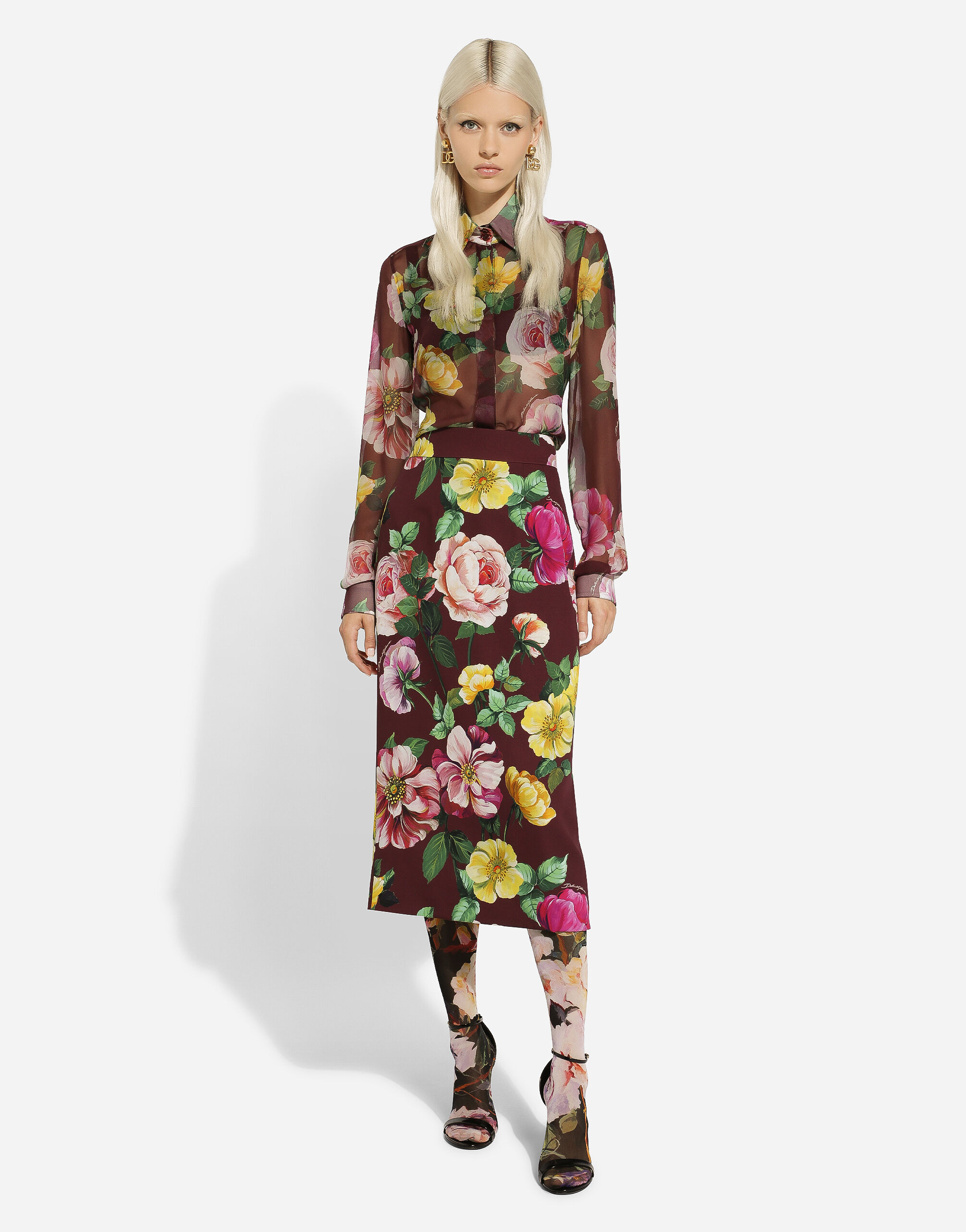 Camellia-print chiffon shirt in Print for Women | Dolce&Gabbana® US