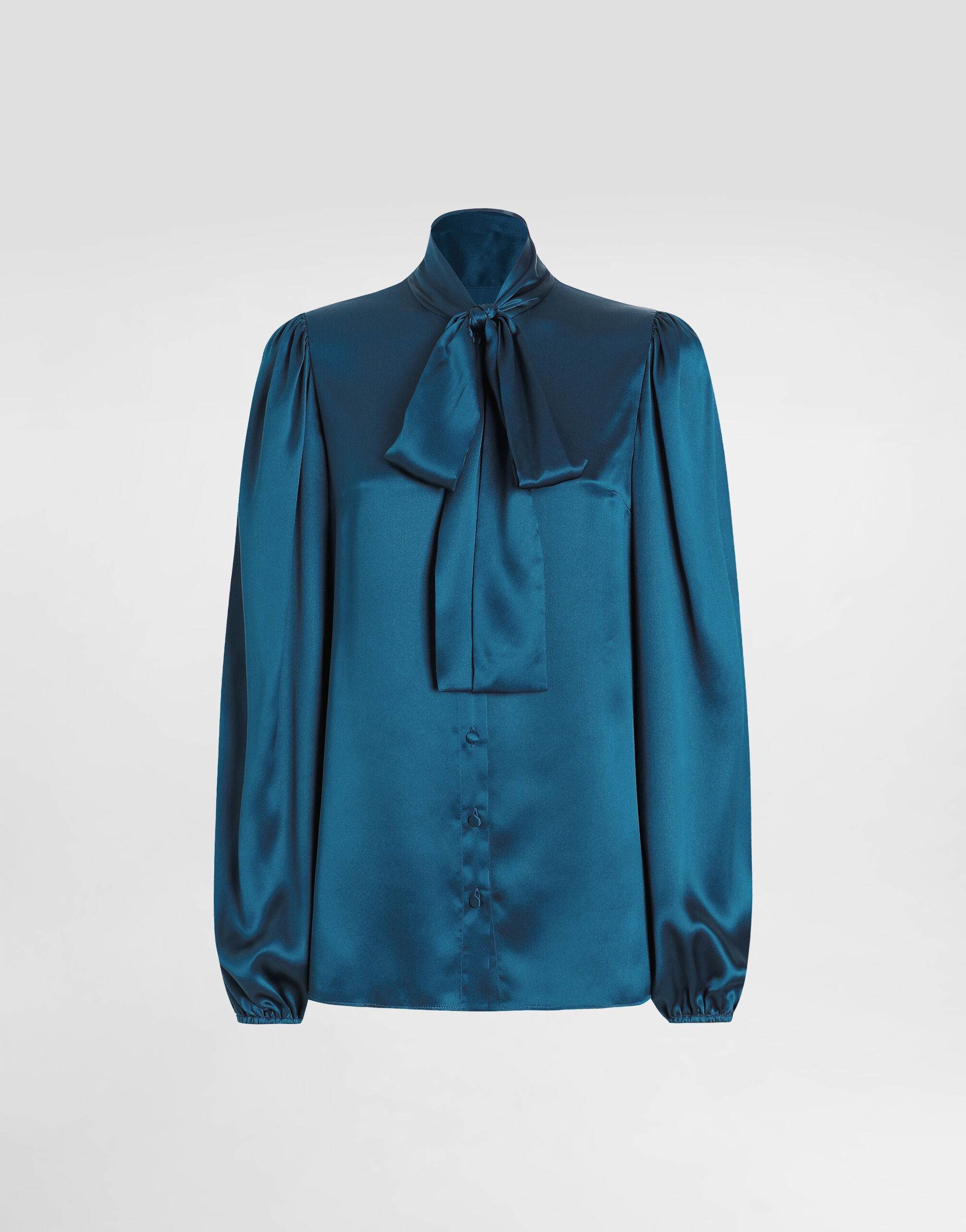 【Dolce & Gabbana】シルクサテン プッシーボウシャツドレス マルチカラーのウィメンズ シルクサテン プッシーボウシャツ