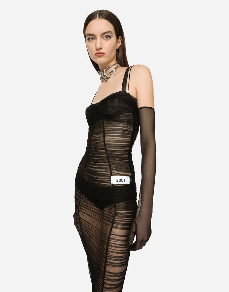 Dolce & Gabbana KIM DOLCE&GABBANA Длинное платье из тюля с драпировкой черный F6BFUTFUUBN