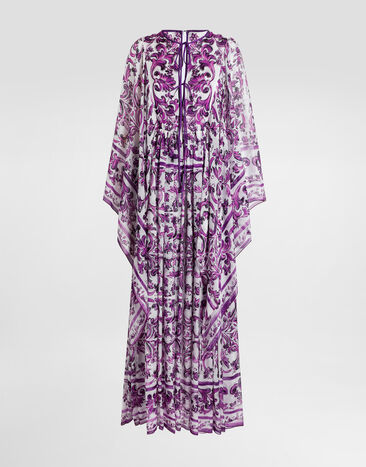 Dolce & Gabbana فستان شيفون بطبعة مايوليكا Multicolor F6TZETHI1ZO