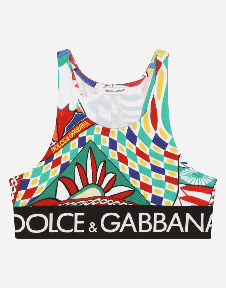 Dolce&Gabbana Carretto-print interlock bralette top Multicolor L5JN78G7J9A