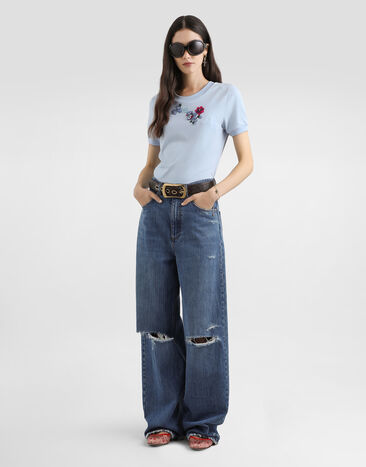 Dolce & Gabbana تي شيرت من جيرسي برقعة أزهار Azure F8N08ZGDDL2