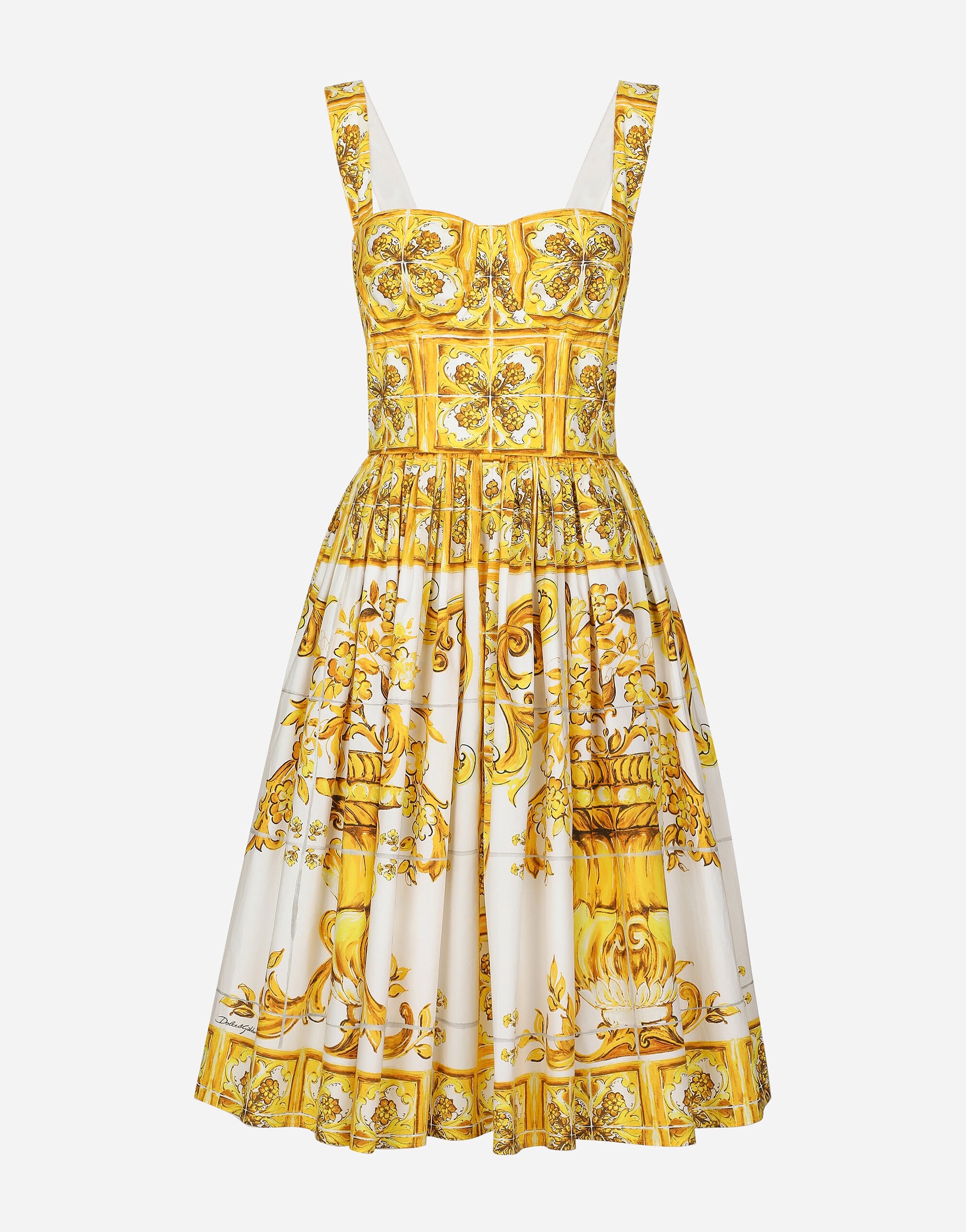 Dolce & Gabbana Midi corset dress in cotton poplin with majolica print Print F6ADLTHH5A0