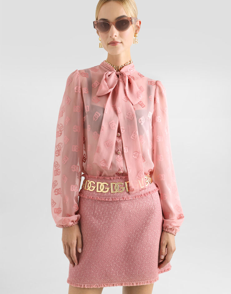 Dolce & Gabbana Camisa de seda devoré con logotipo DG Rosa F5Q44TFJTBR