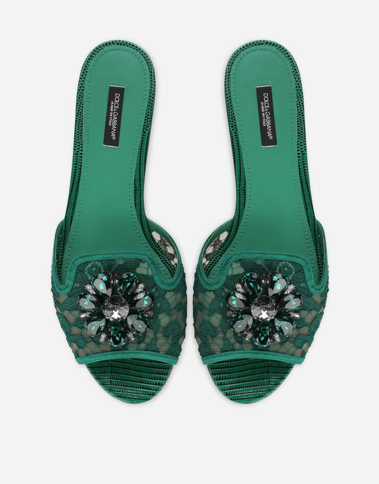 Dolce & Gabbana Sandalias de pala de encaje con cristales Verde CQ0023AG667