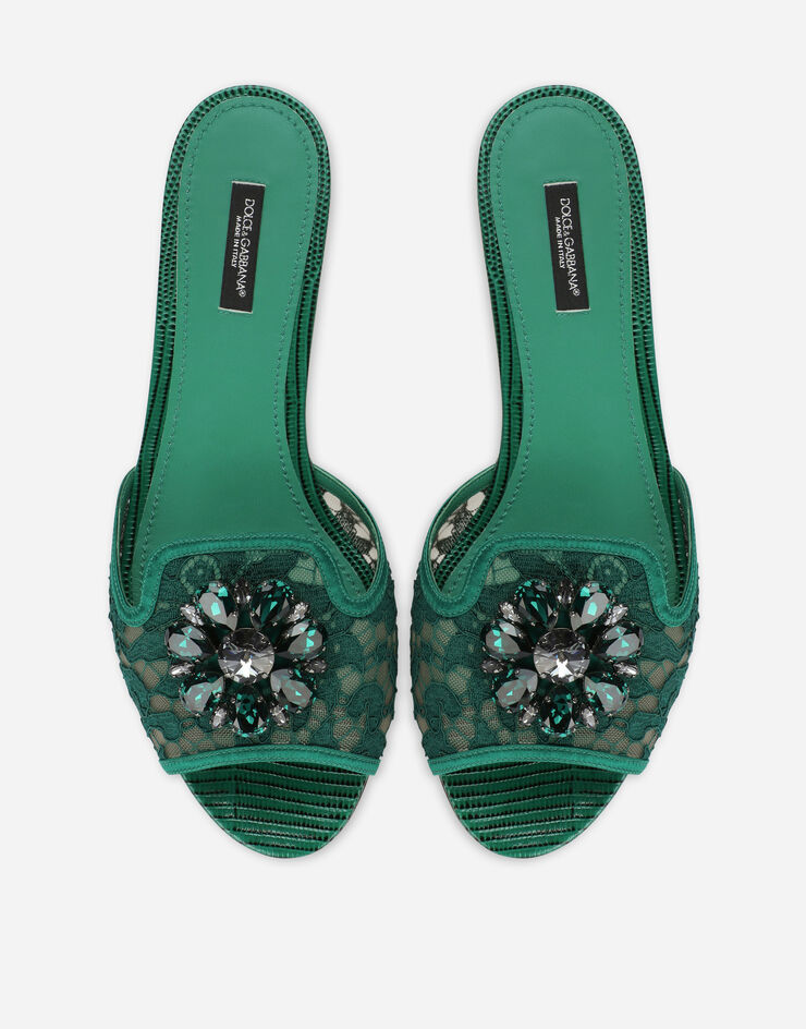 Dolce & Gabbana Slippers in lace with crystals Green CQ0023AG667