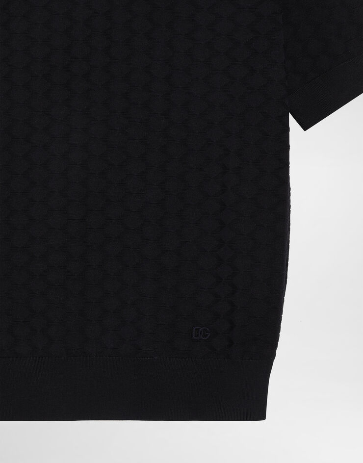 Dolce & Gabbana Micro-dot stitch silk polo shirt Blue GXZ02ZJBSOF