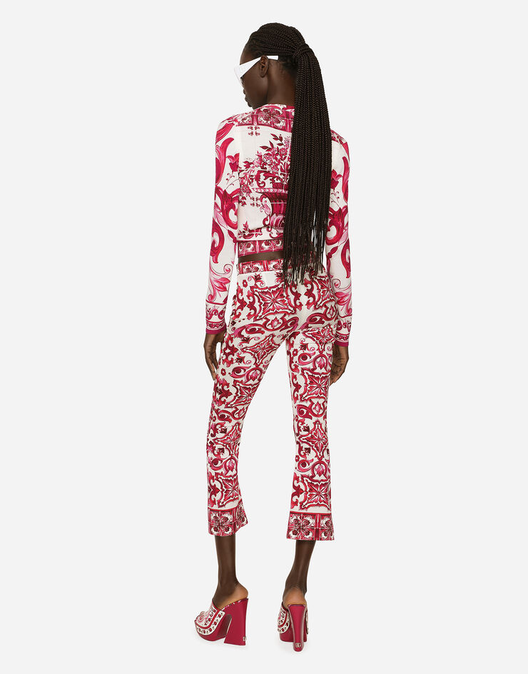 Dolce&Gabbana Flared trumpet-leg charmeuse pants with Majolica print Multicolor FTAG7THPABP