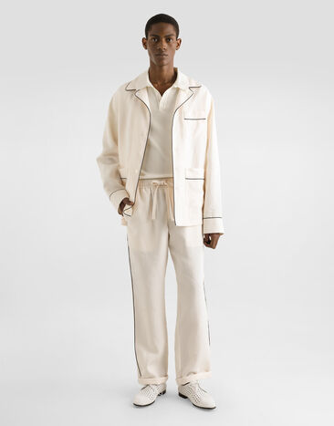 Dolce & Gabbana Pull polo à manches courtes en coton côtelé Blanc GXZ70TJBCFN