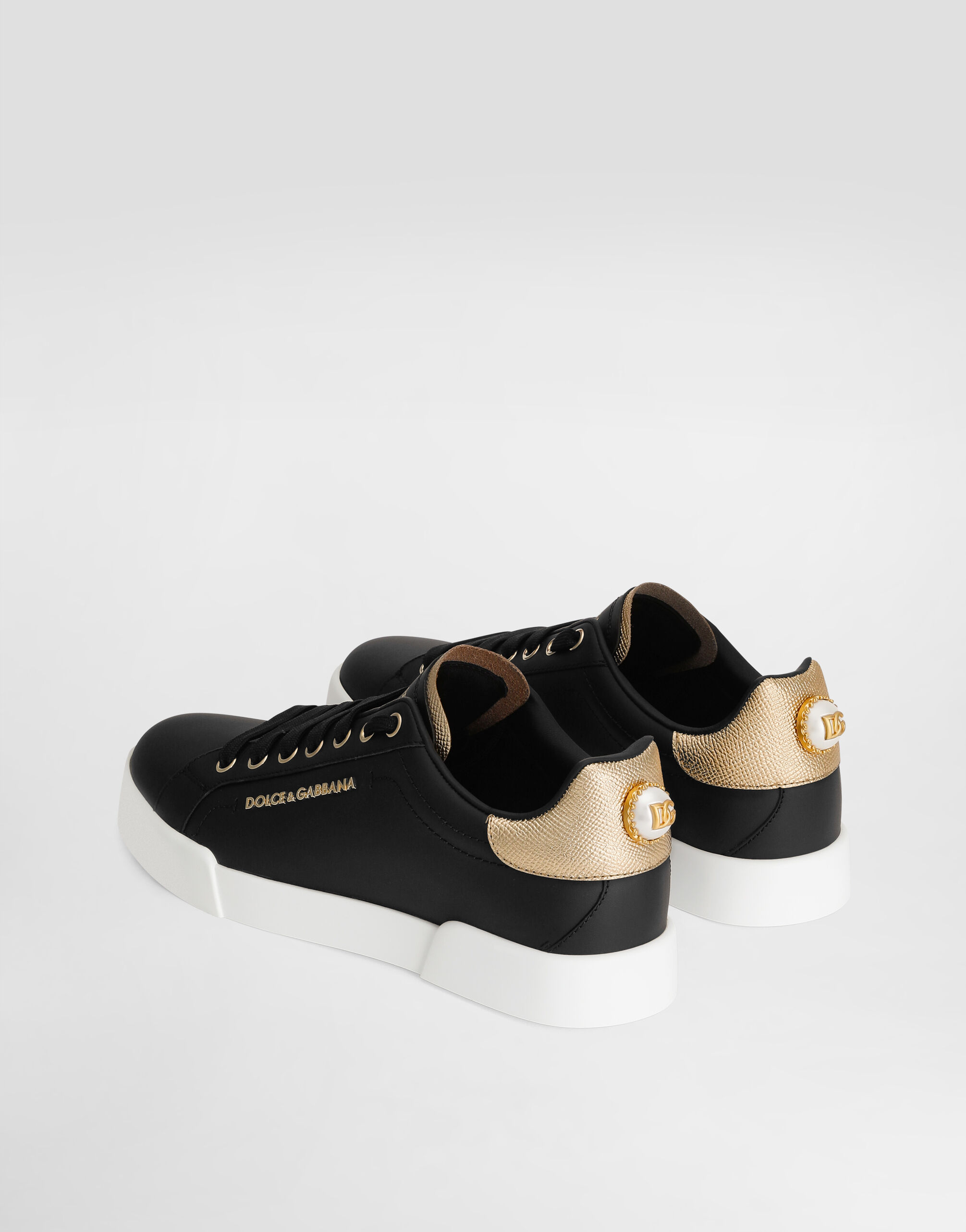 Calfskin nappa Portofino sneakers with lettering in Black