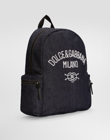 Dolce & Gabbana Mochila en denim con logo Blue EM0122A3M27