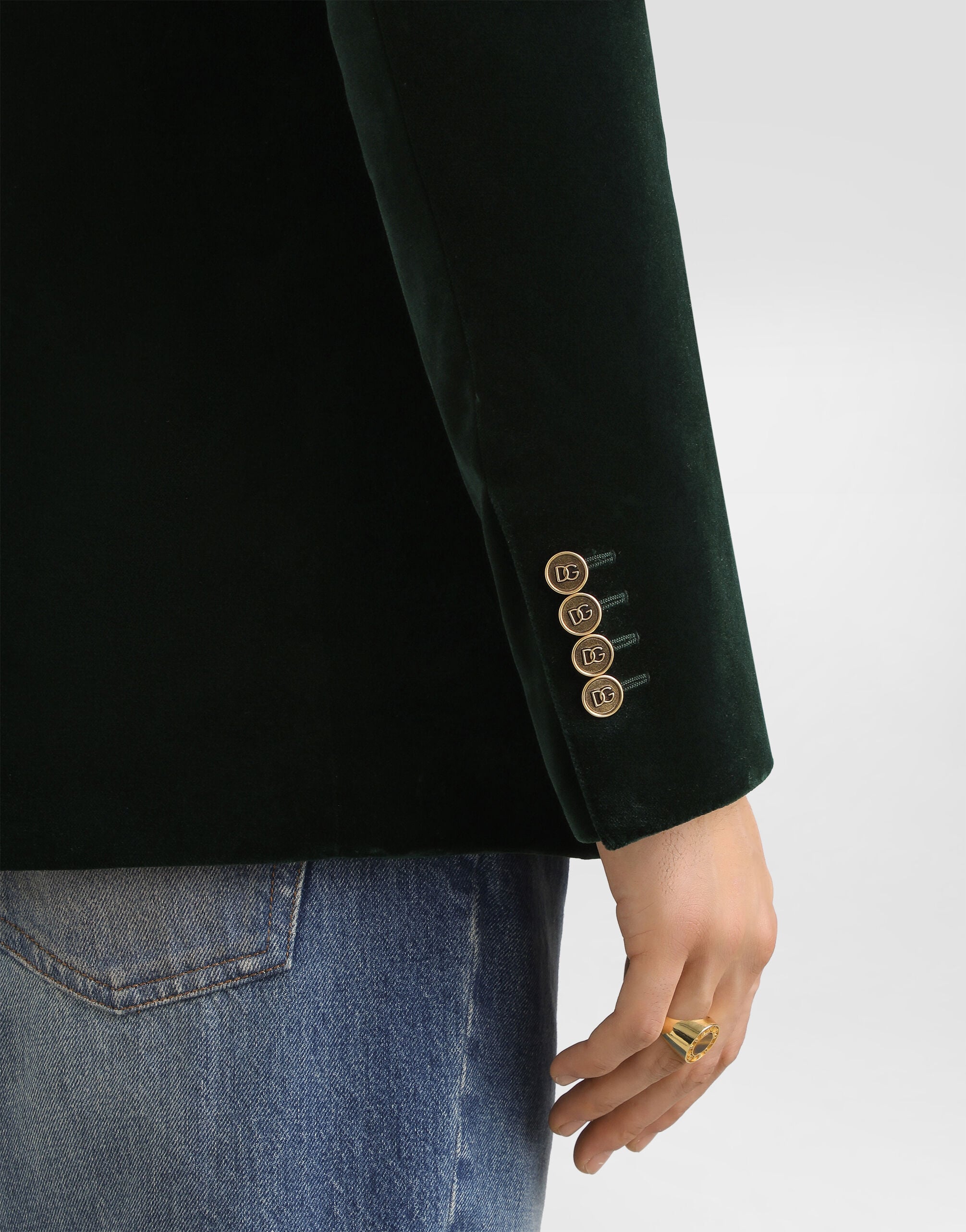 Double-breasted sicilia light cotton velvet jacket in Green for