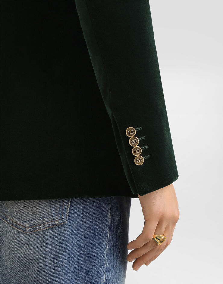 Dolce & Gabbana Double-breasted sicilia light cotton velvet jacket Green G2TV8TFUVKR