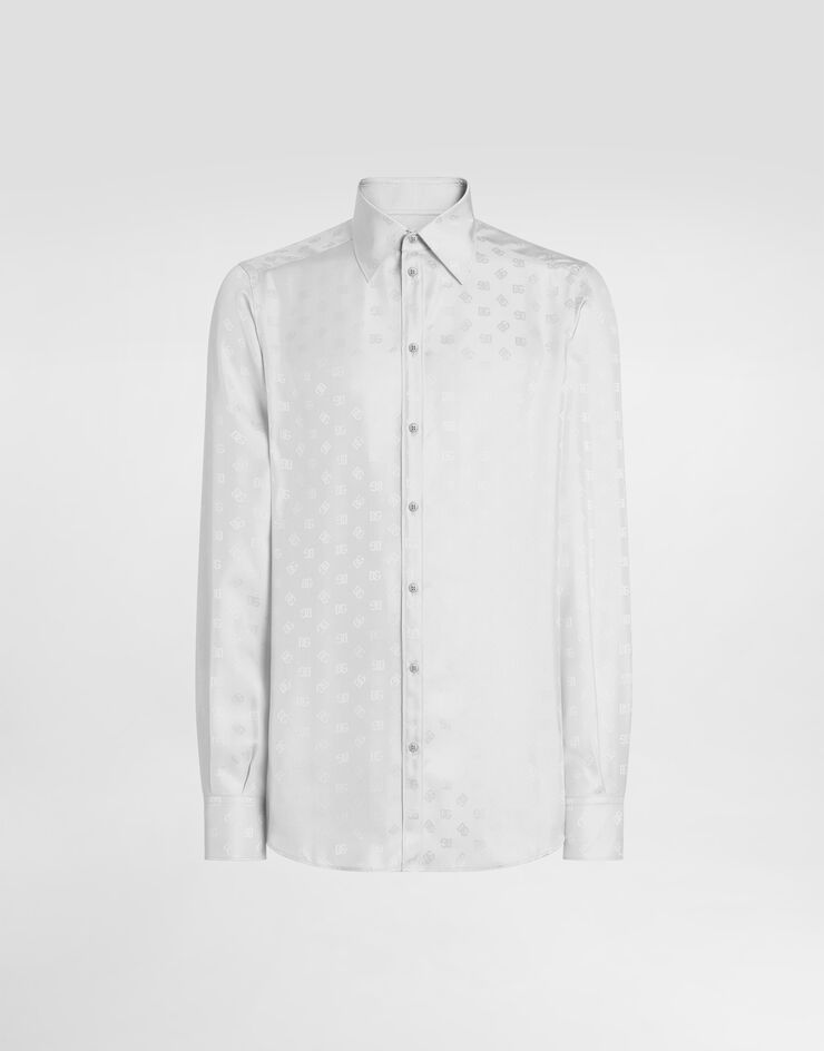 Dolce & Gabbana Camisa Martini en jacquard con logotipo DG Gris G5MM4TFJ1JY