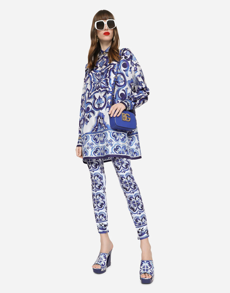 Dolce & Gabbana Silk twill shirt with majolica print Multicolor F5J06THI1BN