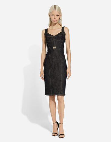 Dolce & Gabbana Denim corset dress with logo tag Blue F63G9DG8KQ3