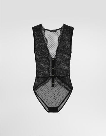 Dolce & Gabbana Lace bodysuit with plunging neckline Black O9A21THLMUY
