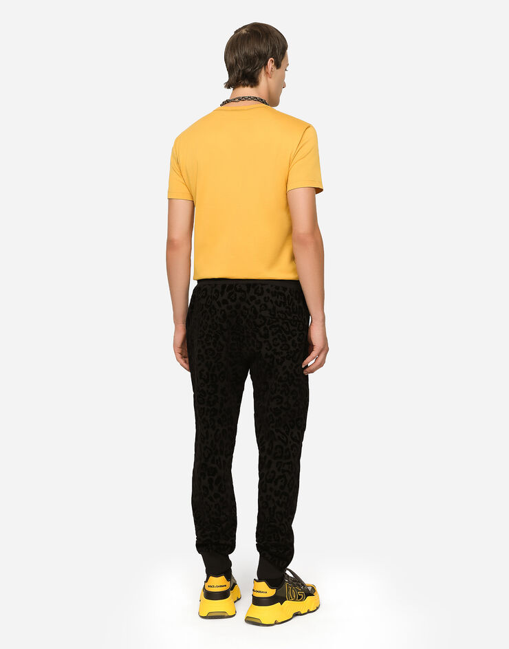 Dolce & Gabbana Cotton V-neck T-shirt with branded plate Yellow G8KJ9TFU7EQ