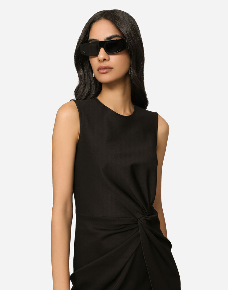 Dolce&Gabbana Calf-length dress in jersey Milano rib with draping Black F6R1ITFUGRC