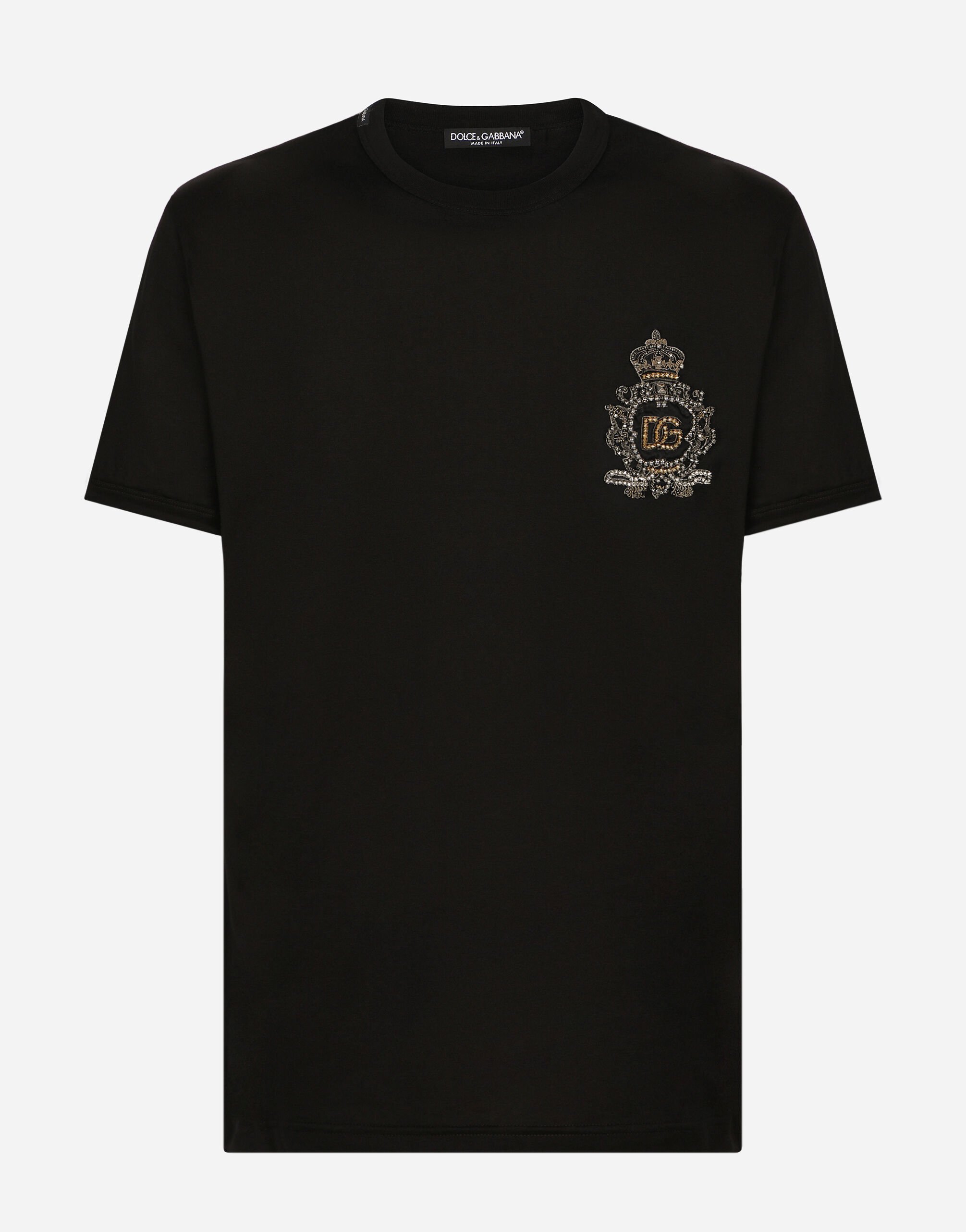 Dolce & Gabbana Cotton T-shirt with heraldic DG patch Blue G8KK1TFU7EN