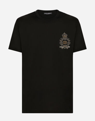 Dolce&Gabbana Cotton T-shirt with heraldic DG patch Multicolor F9Q92ZGDBVW