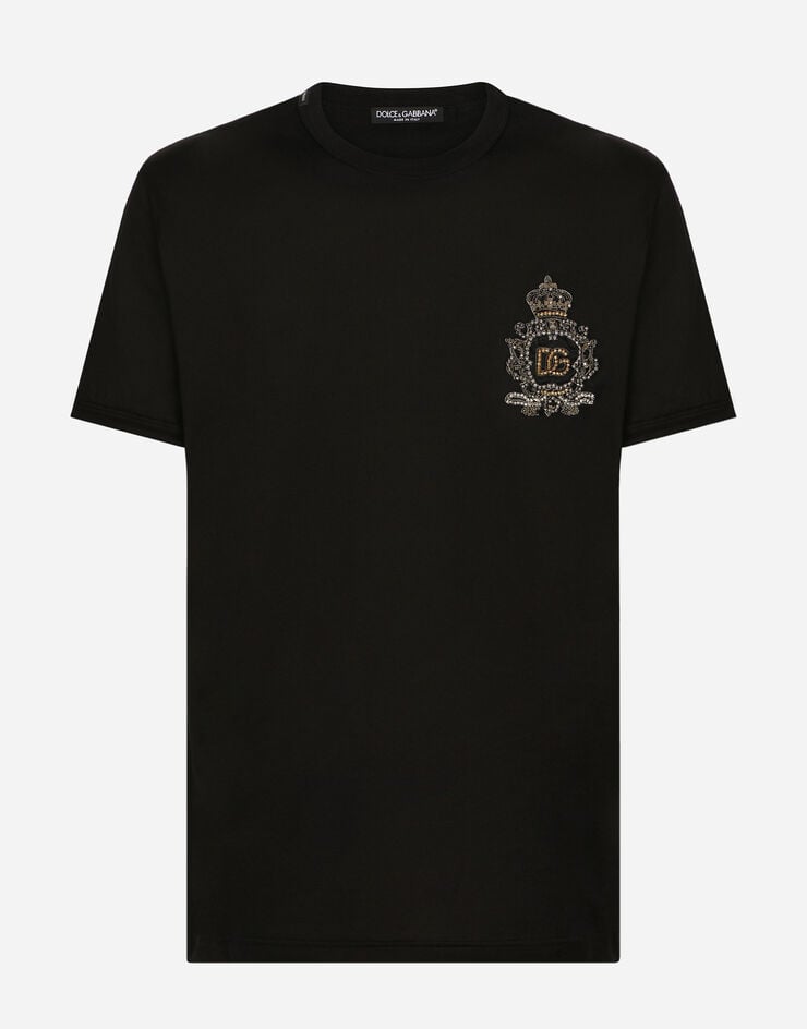 Dolce & Gabbana Baumwoll-T-Shirt mit DG-Wappenpatch Schwarz G8OU9ZFU7EQ