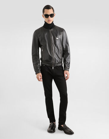 Dolce & Gabbana Leather jacket with branded tag Black G9ZY5LGK311