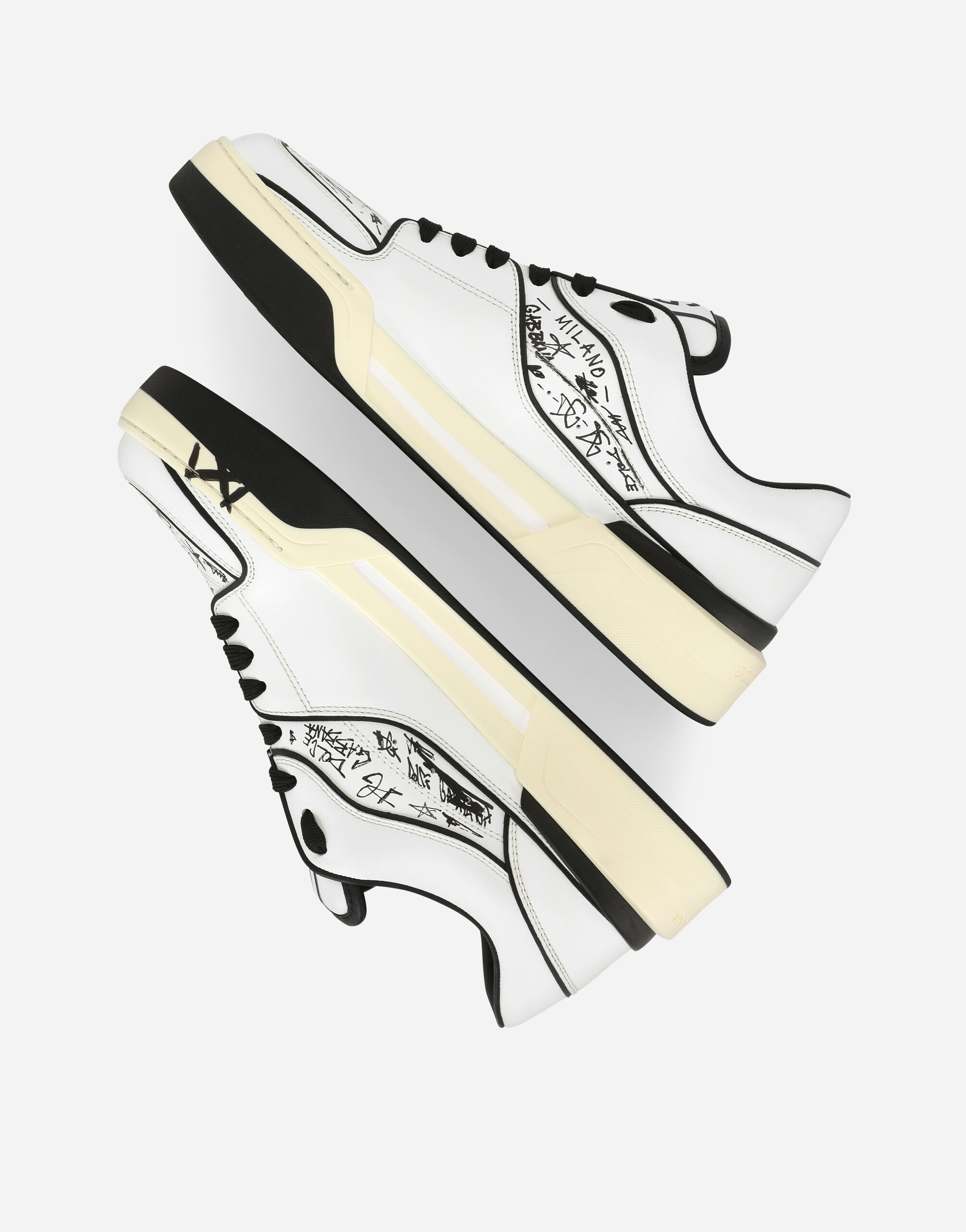 Graffiti-print calfskin New Roma sneakers in Multicolor for
