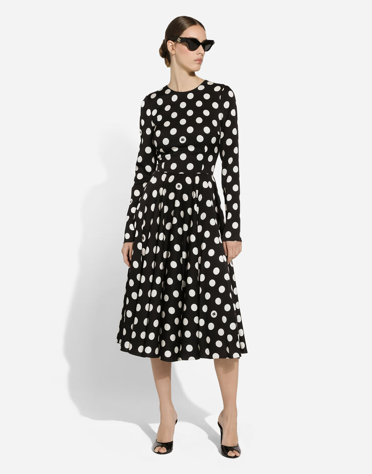 Dolce & Gabbana Charmeuse calf-length circle-skirt dress with polka-dot print Print F6JJLTFSA64