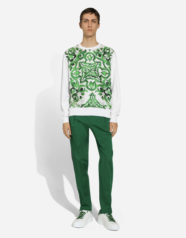 Dolce & Gabbana Round-neck silk sweater with Majolica print Print GXX05TJFMDL